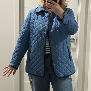 Woman Within Blue Quilted Jacket with Black Trim 16W
